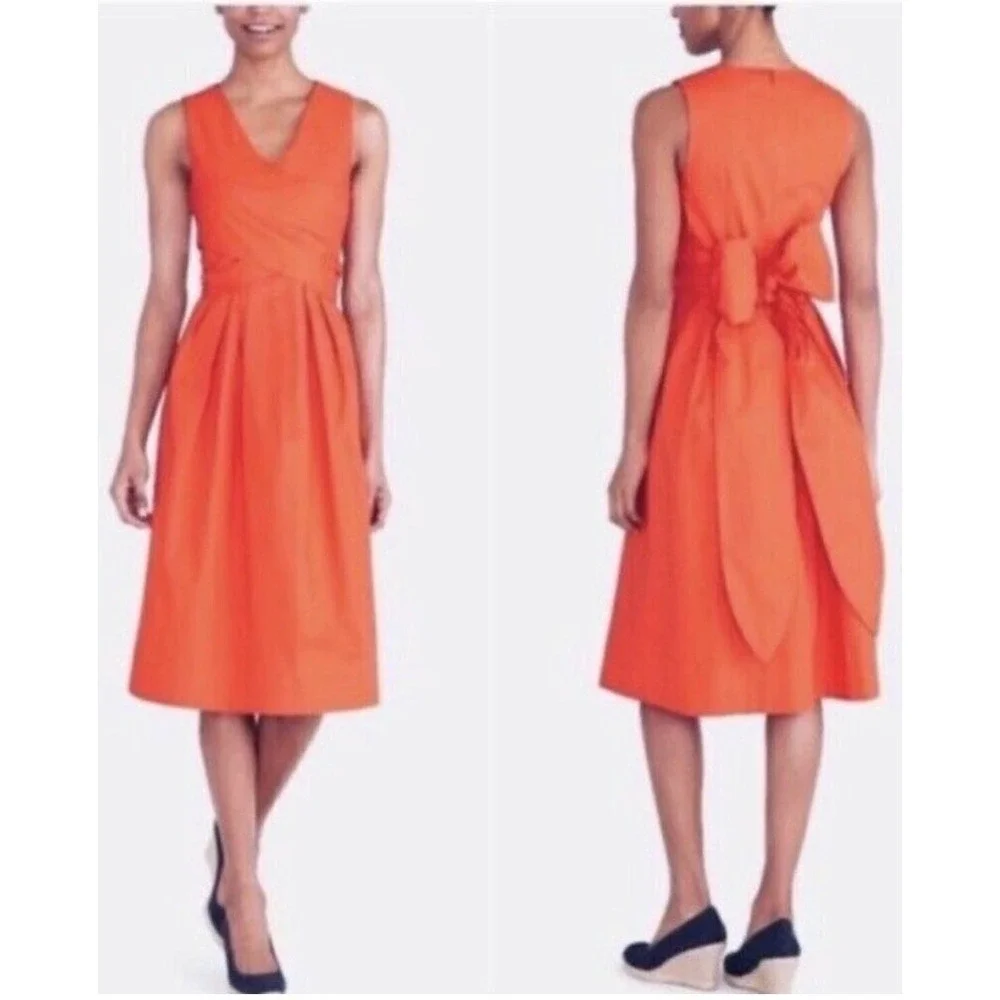 J. by J. Crew Women Orange Wrap Front Tie Back Bow Midi Dress Size 4